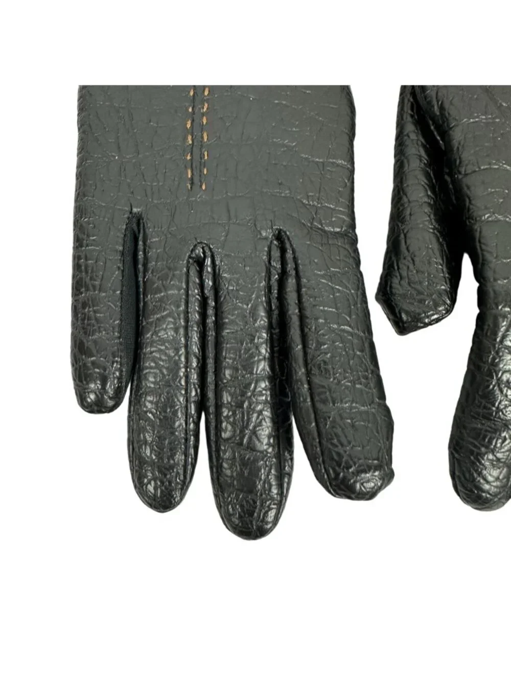 Aris Snuggler Womens Black Gloves Size R Faux Leather Lined Chain Accent Warm
